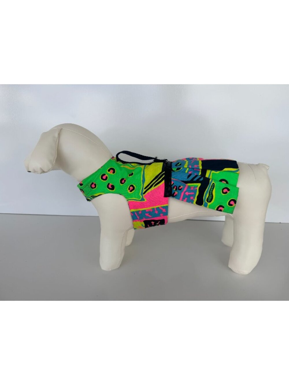 Handmade Small Dog Adjustable Dress Outfit w Harness Bright Abstract Design